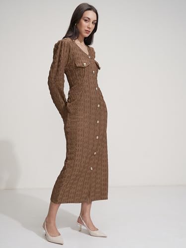 Tokyo Talkies Women V Neck Regular TTJ6012376 Brown L