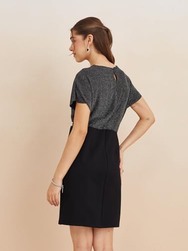 Latin Quarters Women's Black V-Neck Cap Sleeves Solid Party Bodycon Dress_M