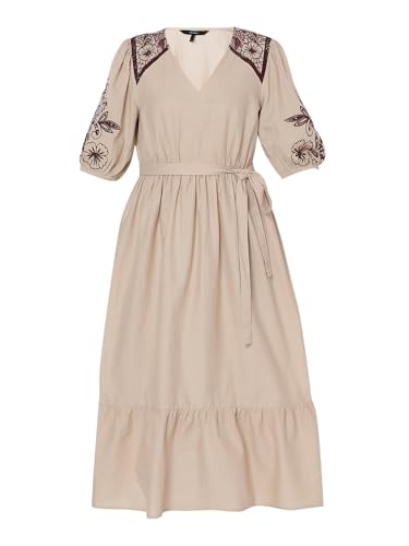 Vero Moda Women's Cotton Blend Fit and Flare Midi Dress (9013710- Beige
