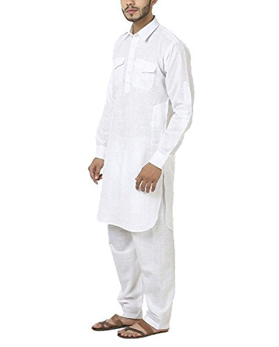 Royal Kurta Men's Cotton Pathani Suit (Royal_195_White_Medium)