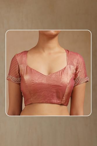Soch Womens Peach Fendy Organza Embellished Saree With Stone Work