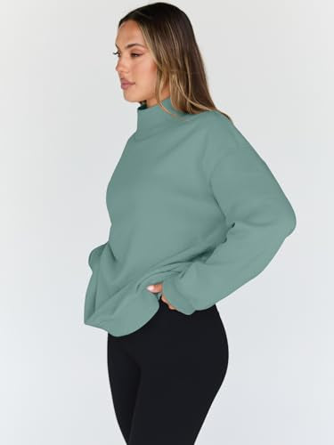 Trendy Queen Womens Oversized Sweatshirts Turtleneck Pullover Long Sleeve Hoodies Tops Fall Fashion Outfits 2025 Clothes, Green, Large