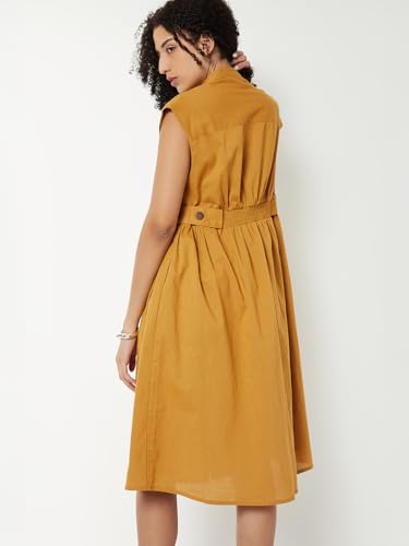 Max Kalki x Max Women Solid Midi Dress(Yellow_XL)