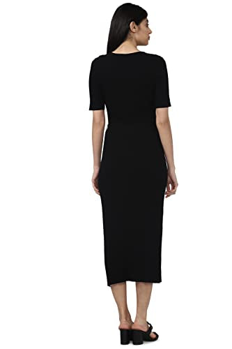 Van Heusen Women's Cotton Classic Calf Length Dress (VWFDFRGFU82233_Black_M)