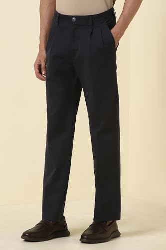 Men Navy Solid Casual Trousers