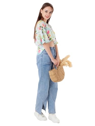 Zink London Women's Blue Printed Regular Top