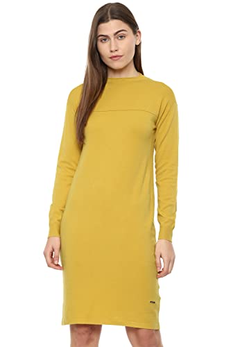 Van Heusen Women's Polyester Blend T-Shirt Above The Knee Dress (VWFDFRGFK43192_Yellow_M)