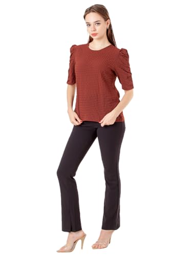 Zink London Women's Brown Textured Straight Top