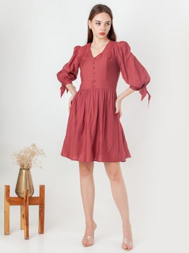 Zink London Women's Rust Solid Flared Short Dress