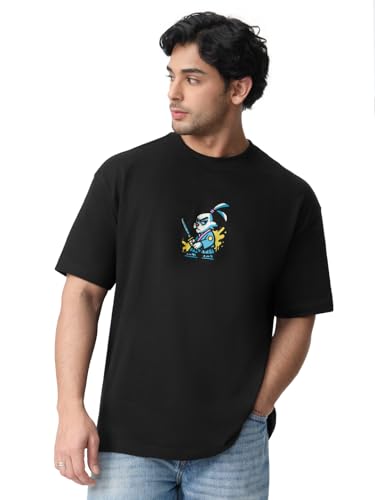 The Souled Store Breaking Limits Men and Boys Short Sleeves Round Neck Black Graphic Printed Casual Lightweight Drop Shoulder Streetwear Trendy Oversized T-Shirt