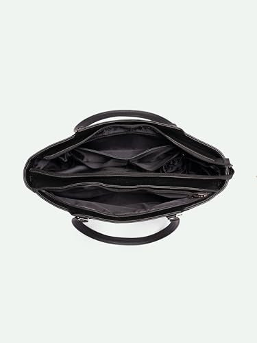 ZOUK Seashell Motif White Printed Jute Handcrafted Vegan Leather Black Women's Check-point Friendly Classic Business