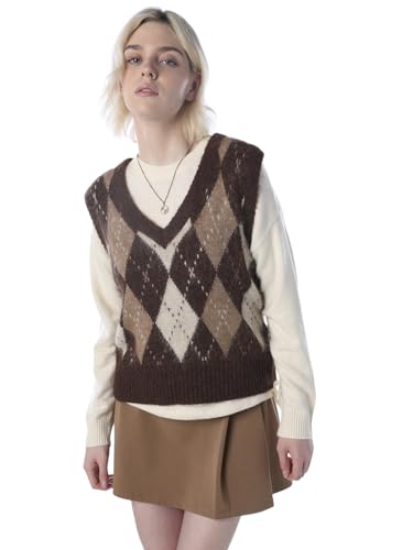 ONLY Women's Colourblocked Regular Fit Brown Sweater