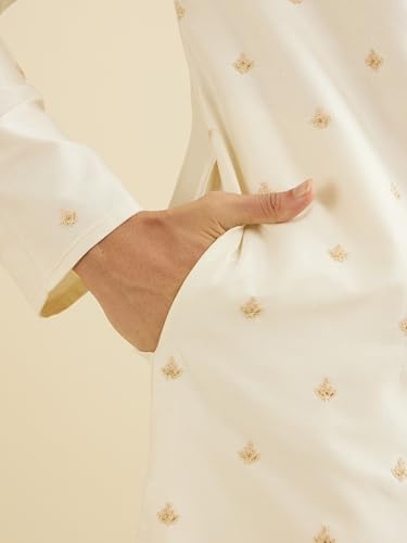 Manyavar Men's Viscose Blend Embellished Kurta Set (Cream,S)