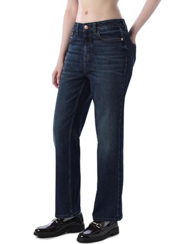 ONLY Women's Solid Regular Fit High Rise Blue Jeans