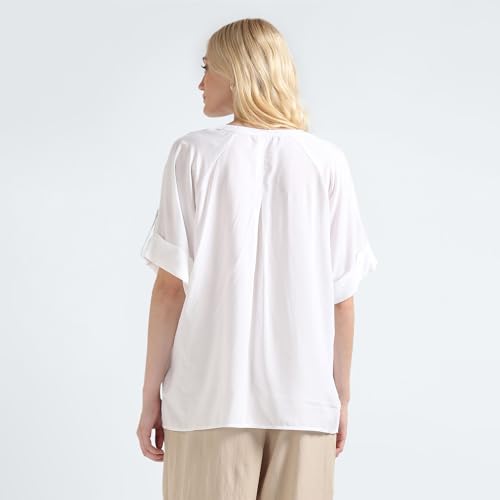 Tommy Hilfiger White Solid V Neck Short Sleeves Women Top (XL)