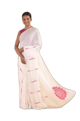 Taneira Off White Pure Viscose Embroidered SareeWith Unstitched Blouse(SPG06G00151-Off White)
