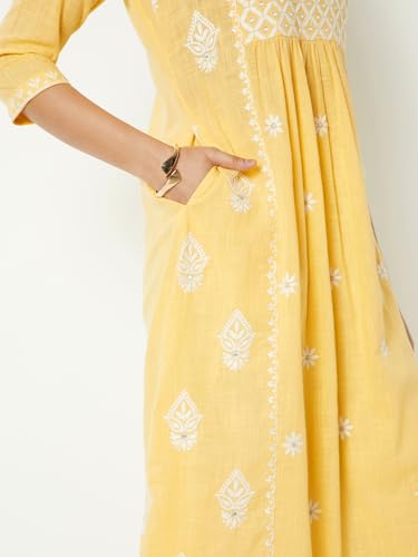 Max Women Embroidered A-line Kurta (Yellow_XL)