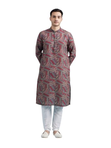 DIWAS BY MANYAVAR Men's Cotton Blend Abstract Prints Casual Kurta Pyjama Set (Orange,XL)