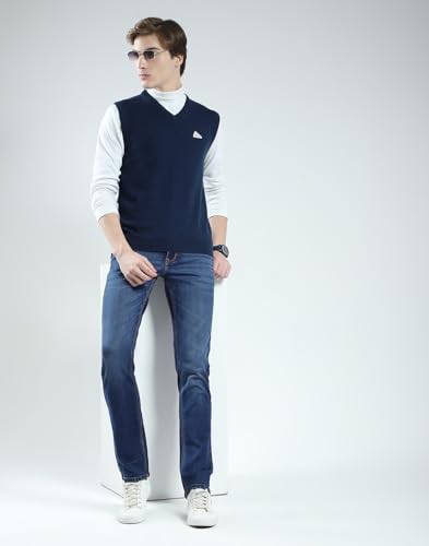 Monte Carlo Men's Regular Fit Pullover | Solid Pattern | Pull On Closure with Sleeveless V Neck Winter Pullover for Men's Blue M (Pack of_1)