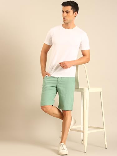 Linen Club Men's Linen Mint Green Solid Contemporary Fit Casual Shorts (Size:30)