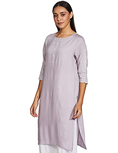 W for Woman Women's Rayon Regular Kurta (20AUW14661-116395_Light Purple_M)