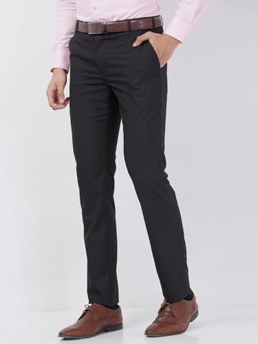 Raymond Men Slim Fit Checks Pattern Poly Viscose Blend Flat Front Formal Trouser Black
