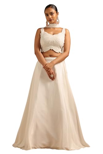 Soch Womens Off White Crepe Embellished Lehenga Choli Set With Beaded