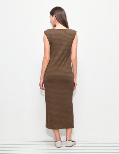 U.S. Polo Assn. Women Women's Textured Fitted Midi Sheath Dress (UWSS26DRS237_Brown_L)