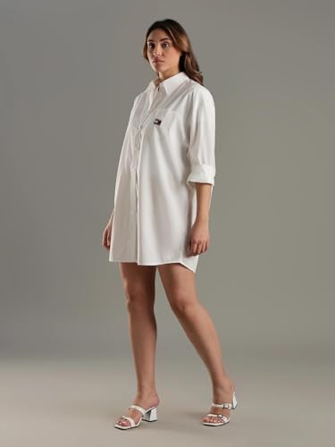 Tommy Hilfiger Cotton Spread Collar Shirt Dress Ecru
