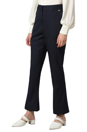 Van Heusen Women Navy Stripe Formal Regular Fit Trousers