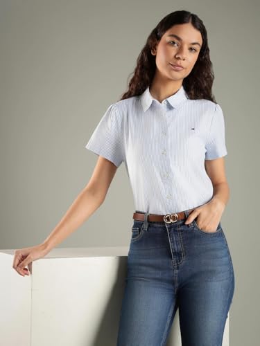 Tommy Hilfiger Striped Regular Fit Cotton Shirt Blue