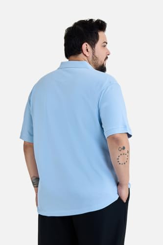 SNITCH Plus Size Men Polo T-Shirt | Modern Buttonless Open Cuban Collar & Short Sleeve | 100% Breathable Cotton Pique Knitted Fabric for Casual Wear & Everyday Comfort | Light Blue