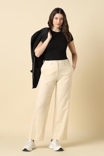 Women Beige Solid Casual Trousers