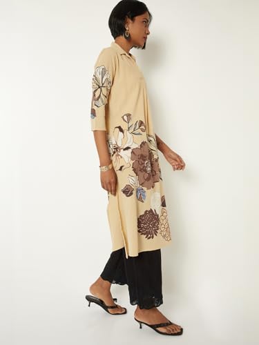 Max Women Floral Print A-line Kurta(Beige_L)