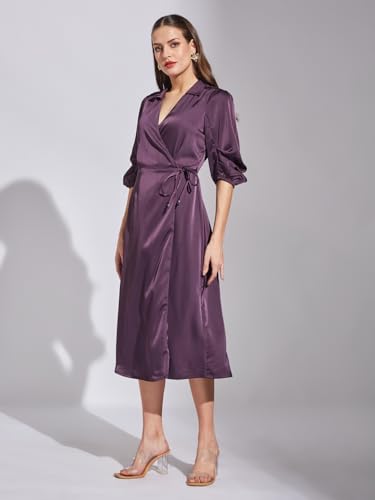 Latin Quarters Women Plum Elbow Solid Dress_S