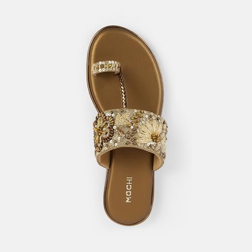 Mochi Women Antique Gold Chappals UK/4 EU/37(35-2374)