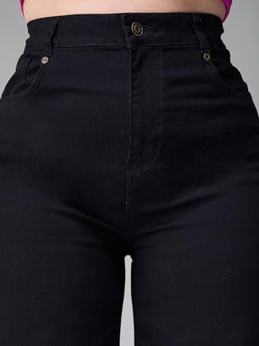 Miss Chase A+ Women's Bootcut High Rise Regular Length Stretchable Denim Jeans (APAW24DEN86-91-445-40, Matte Black, 40)