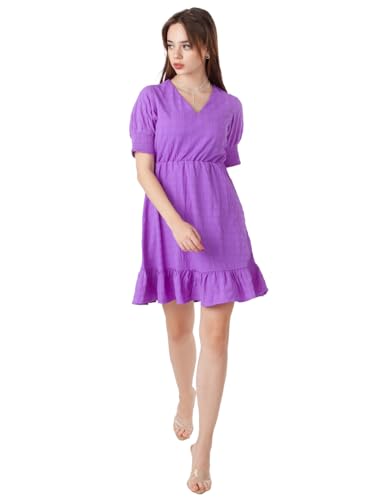 Zink London Women's Purple Self Design Regular Short Dress