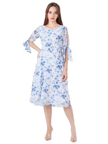 Zink London Women's White Printed Regular Midi Dress