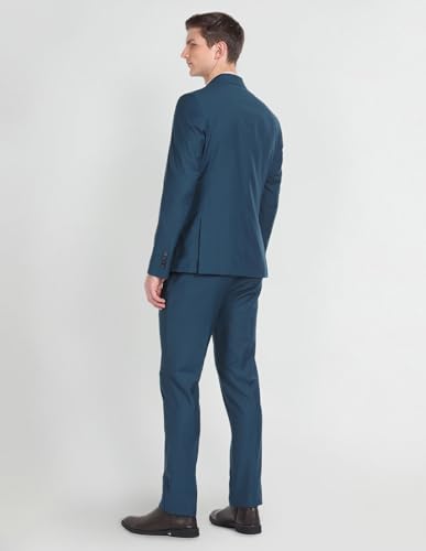 Arrow Men Polyester Regular Fit Double Breasted Business Suit Pants Set (ARAGSU5585_Teal