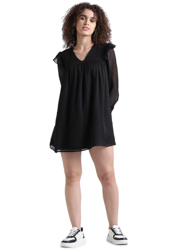 ONLY Women Solid Polyester Above Knee Black Dress
