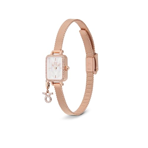 Daniel Wellington Quadro Analog Watch for Women with Mother of Pearl White Square Dial & Rose Gold Stainless Steel Bracelet Band Water Resistant Women's Wrist Watches - DW00100751K