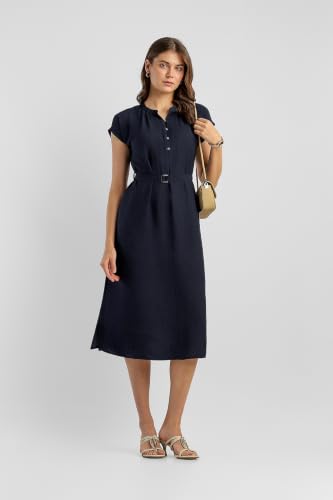 Women Navy Solid Knee Length Casual Dress