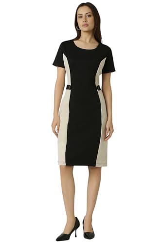 Van Heusen Women's Polyester Blend Modern Knee-Length Dress (VWCDFRGFJ18601_Black