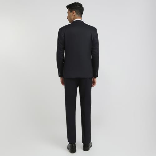 Raymond Men Contemporary Fit Solid Pattern Poly Viscose Blend Notch Lapel Full Sleeve Formal Suit Blue