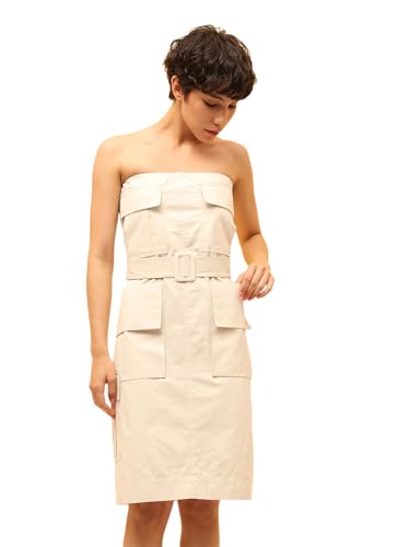 ONLY Women Fit and Flare Beige Dress with Belt