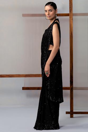 Soch Womens Black Crepe Embellished Saree