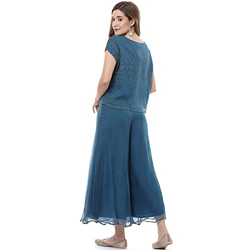 Rangriti Women's Ethnic Petrol Blue Ethnic Wear Two Piece Set (Size_M)