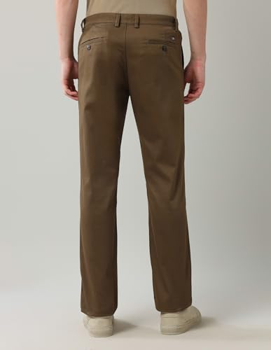 Arrow Sports Men's Brown Solid Mid Rise Cotton Button Regular Fit Flat Front Slant Pocket Trousers (ASAJTR2538_Brown_30)