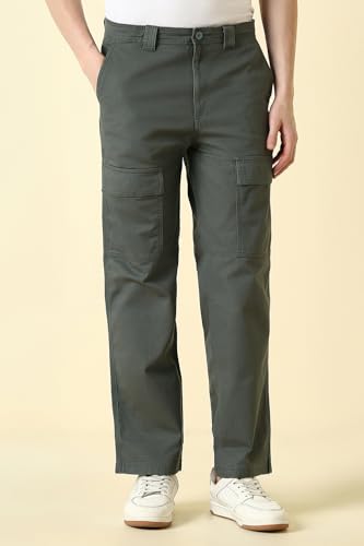 Men Olive Solid Casual Trousers